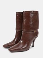 Bottines pour femmes Bottines marron en cuir PU à bout carré