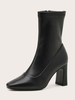 Bottines pour femmes; bout carré; talon épais; bottines noires en cuir PU