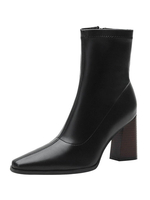 Bottines pour femmes; bout carré; talon épais; fermeture à glissière en cuir PU; bottines noires