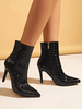 Bottines pour femmes bout pointu talon aiguille en cuir PU fermeture éclair bottines noires