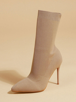 Bottines pour femmes; bout pointu; talon aiguille; tissu élastique; abricot profond; bottines