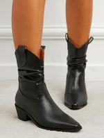 Bottines pour femmes; bout pointu; talon épais; bottines noires en cuir PU