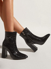 Bottines pour femmes; bout pointu; talon épais; bottines noires en cuir PU