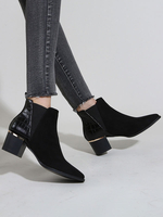 Bottines pour femmes; bout pointu; talon épais; bottines noires en cuir PU en micro suède