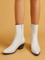 Bottines pour femmes bout pointu talon épais en cuir PU bottines blanches