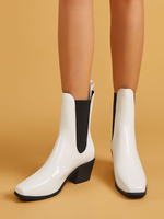 Bottines pour femmes bout pointu talon épais en cuir PU bottines blanches