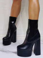 Bottines pour femmes bout rond Chunky Helen PU cuir bottines noires