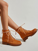 Bottines pour femmes bout rond en cuir PU à lacets bottines marron café Martin Boots