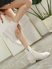 Bottines pour femmes bout rond talon épais en cuir PU bottines blanches