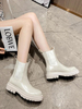 Bottines pour femmes bout rond talon épais en cuir PU bottines blanches