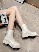 Bottines pour femmes bout rond talon épais en cuir PU bottines blanches