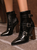Bottines pour femmes en boucle noir bottes en PU verni pointue Talon épais