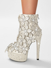 Bottines pour femmes en cuir PU à bout rond et talon aiguille avec strass blancs