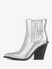 Bottines pour femmes en cuir PU argenté bottines à bout pointu et talon épais