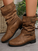 Bottines pour femmes en cuir PU marron café avec boucle bout rond bottes