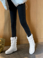 Bottines pour femmes en cuir Synthétique blanc; bout rond; talon compensé; bottes de neige