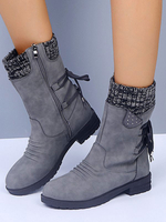Bottines pour femmes en cuir Synthétique gris bout rond patchwork à lacets bottines plates