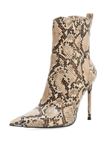 Bottines pour femmes en cuir Synthétique imprimé python bout pointu talon aiguille bottes à talons hauts