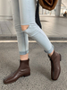 Bottines pour femmes en cuir Synthétique marron foncé à bout carré bottines plates
