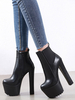 Bottines pour femmes en cuir Synthétique noir à bout rond bottillons à talons blocs