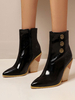 Bottines pour femmes en cuir Synthétique noir bout pointu talon épais couleur bloc bottines imprimées en peau de serpent