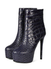 Bottines pour femmes en cuir synthétique polyuréthane bleu profond imprimé serpent bottes bout rond