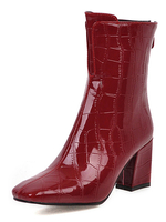 Bottines pour femmes en cuir verni à imprimé crocodile à bout carré; talon chunky; bottillons 3 "