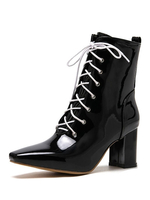 Bottines pour femmes en cuir verni blanc à lacets jusquà bout carré 2.8 "bottillons