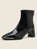 Bottines pour femmes en cuir verni Détails en métal noir Bottines à bout carré de 2"