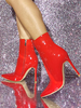 Bottines pour femmes en cuir verni rouge avec tige en PU et bout pointu et talon aiguille
