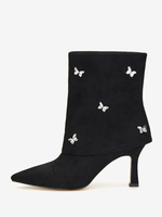 Bottines pour femmes en daim strass bout pointu bottes à talons hauts pliables