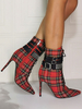 Bottines pour femmes en toile rouge bout pointu Rivets talon aiguille ciel chaussons à talons hauts