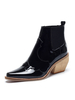 Bottines pour femmes illustration bout pointu chiot talon en cuir verni véritable supérieur noir bottines