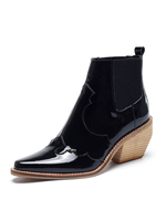 Bottines pour femmes illustration bout pointu chiot talon en cuir verni véritable supérieur noir bottines