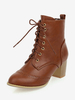 Bottines pour femmes kaki bottines en cuir PU bout pointu talon épais