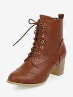 Bottines pour femmes kaki bottines en cuir PU bout pointu talon épais