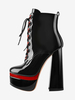 Bottines Pour Femmes Noir À Lacet Plateforme Talon Épais Bout Rond En Cuir PU