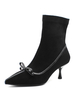 Bottines pour femmes; nœuds en tissu élastique noir; bout pointu; bottines à semelle fendue