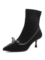 Bottines pour femmes; nœuds en tissu élastique noir; bout pointu; bottines à semelle fendue