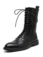 Bottines pour homme étonnantes bout rond en cuir PU à lacets bottes Martin noires