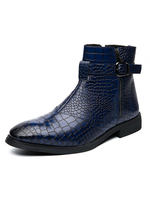 Bottines pour hommes confortables en cuir PU bout rond bleu bottines décontractées