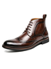 Bottines pour hommes en cuir PU bout rond à lacets bottines marron