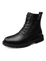 Bottines pour hommes en cuir PU confortables à bout rond à lacets; bottes Martin noires