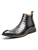 Bottines pour hommes en cuir PU imprimé serpent à bout rond; bottines chelsea grises