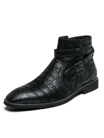 Bottines pour hommes en cuir PU modernes à bout rond; plus la taille des bottes de cowboy noires