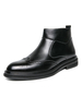 Bottines Pour Hommes Fermeture Éclair À Bout Rond En Cuir PU Bottines Noires