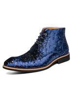 Bottines Pour Hommes Paillettes Bout Rond En Cuir PU Bleu Bottines Martin