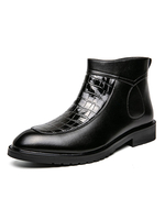 Bottines pour hommes Zipper Stripes Motif PU Cuir Bout Rond Bottines Noires