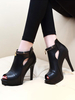 Bottines Sandales à Talons Hautes Fins avec Plateforme à Cuir Synthétique avec Bout Ouvert Unicolore