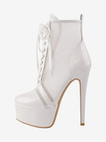 Bottines Sexy À Plateforme En Maille Femmes Bottes À Lacets À Talons Hauts Grande Taille